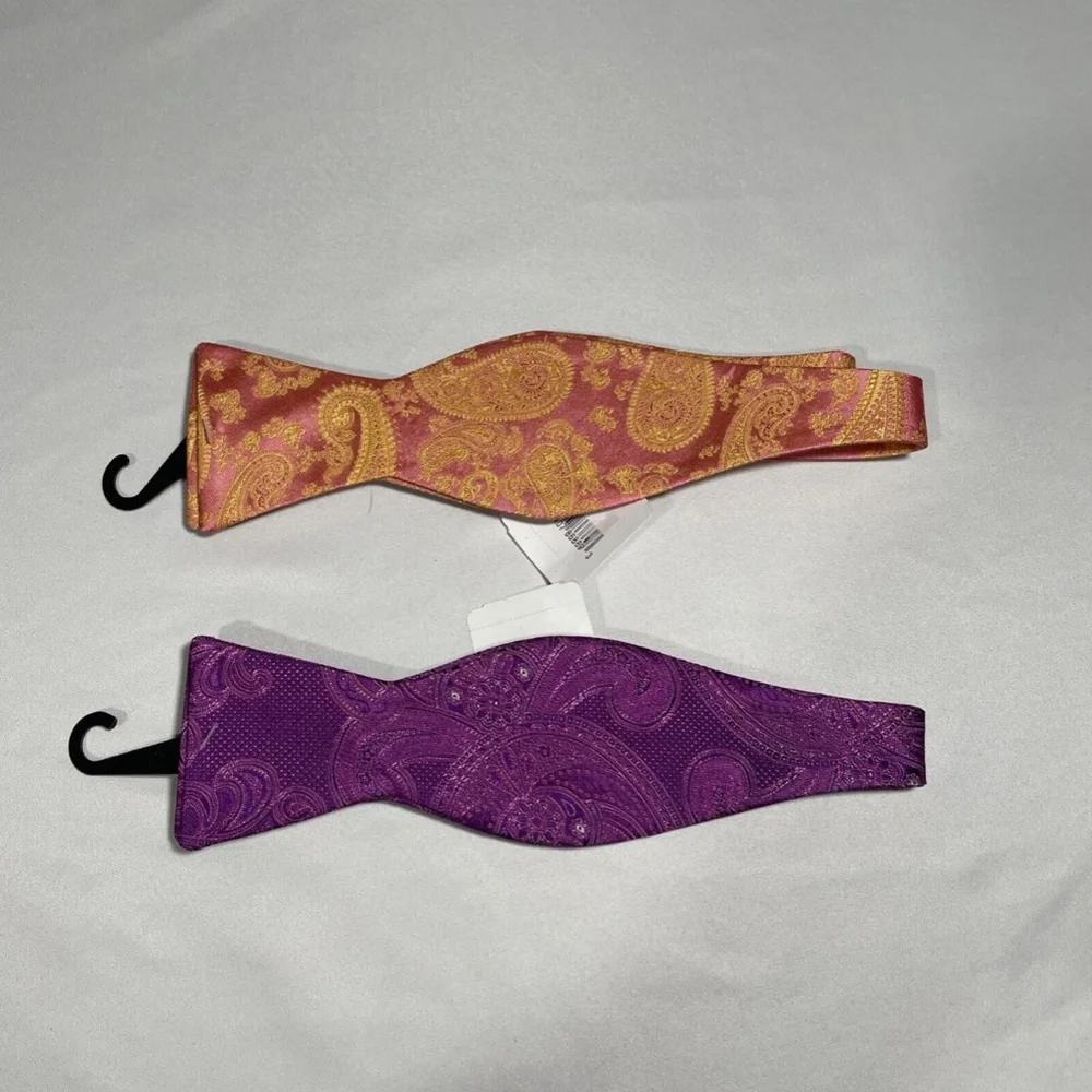 NWT $160 Ted Baker London 2pc Men Preakness Paisley Silk Bow Tie in Pink & Berry